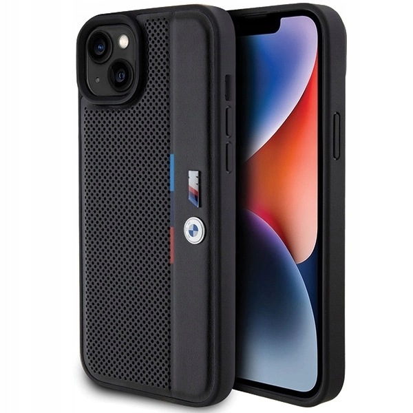 Etui Bmw Perforated Tricolor Line na iPhone 15 Plus 14 Plus czarne