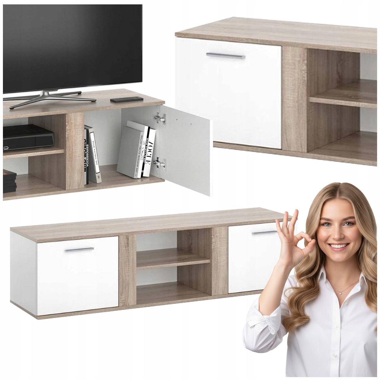 Rtv skrinka pod televízor Televízna lavička s policami a dverami do obývačky