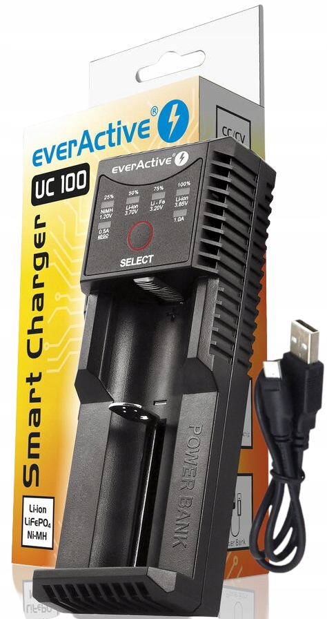 

Ładowarka Everactive 1X 26500/26650/16340/R-CR123e