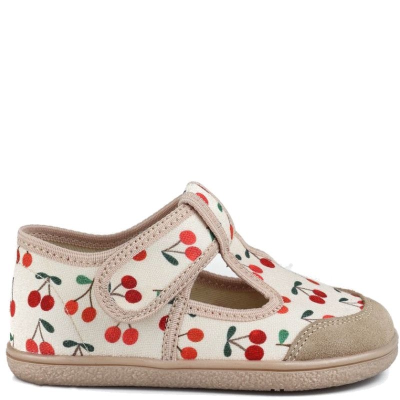 Mido 289 Cherry Beige kapcie barefoot dziewczęce beżowe w wisienki 30
