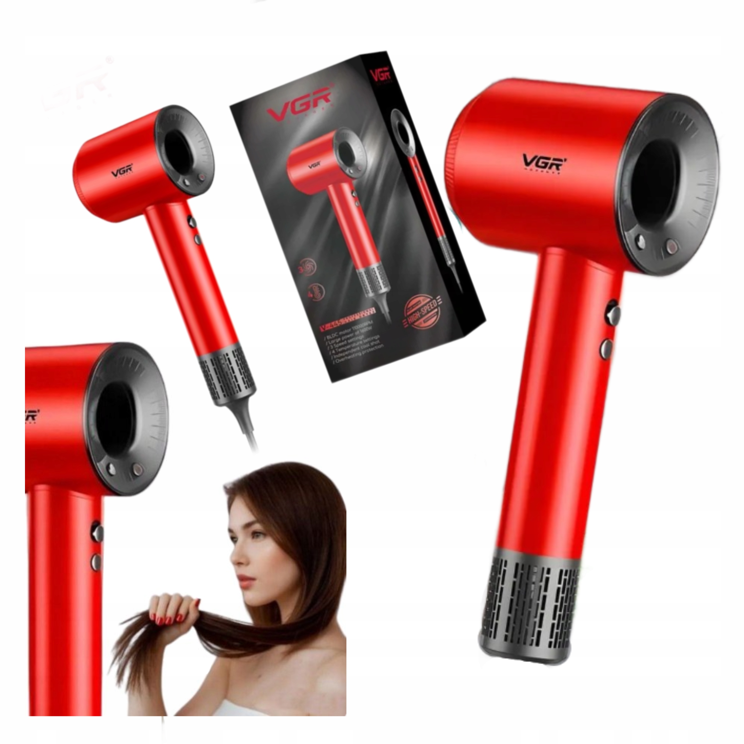 Fén vlasů 1600 W Výkonná 4 režimy studeného vzduchu Ideální Dárek Lehká