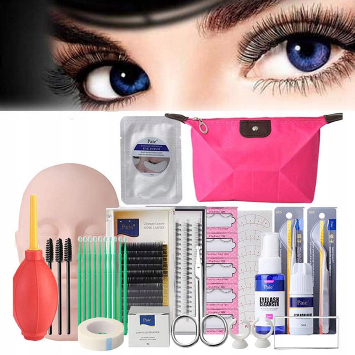 ОБУЧЕНИЕ НАРАЩИВАНИЕ РЕСНИЦ НАБОР С МАНЕКЕН ГОЛОВЫ - 19ШТ