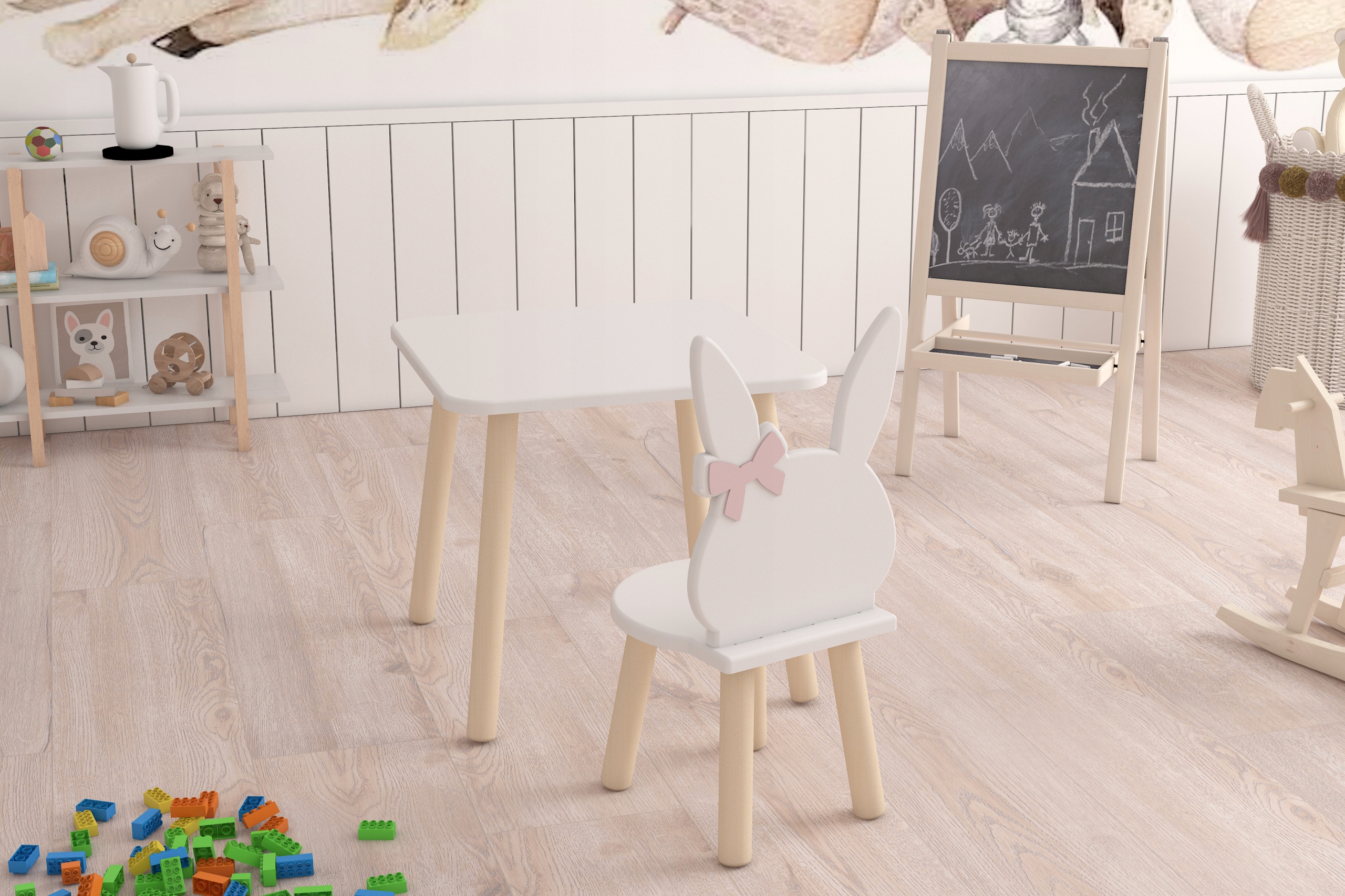 Stolik i krzesło dla dziecka króliczek Stan opakowania oryginalne