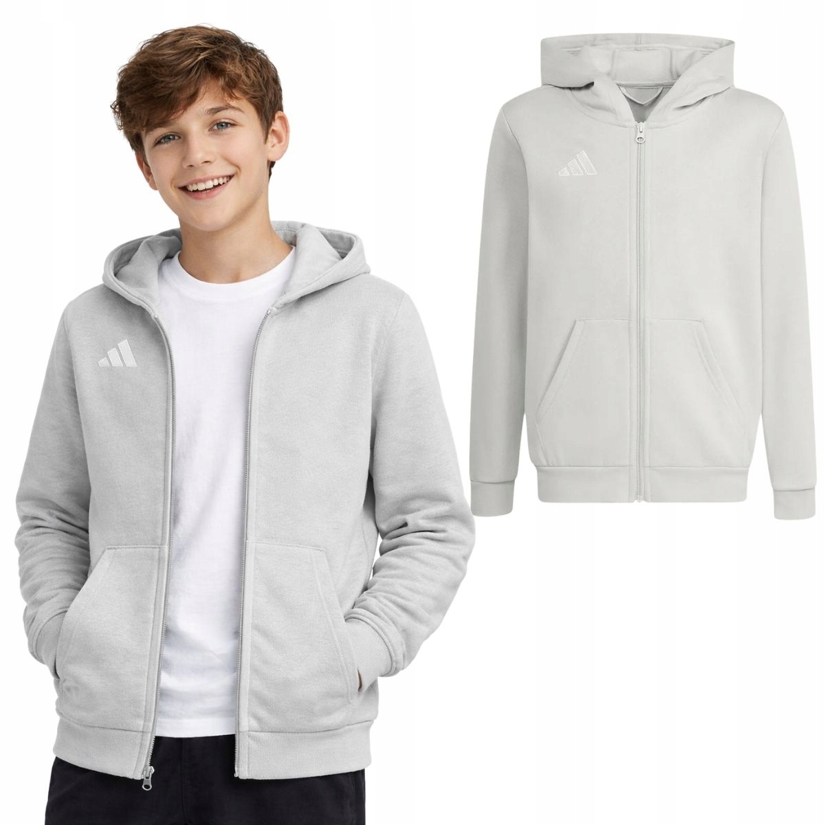 Bluza Adidas Entrada 26 Dziecięca Rozpinana Szara z kapturem Bawełna 164 cm