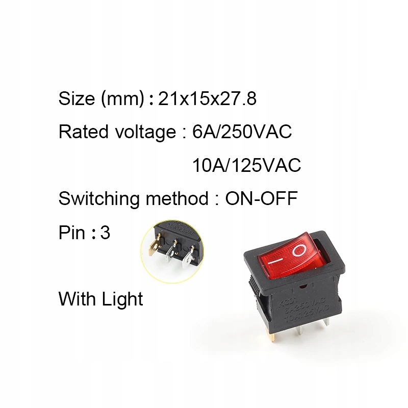 

Włącznik podświetlany KCD1 6A 250V on off czerwony
