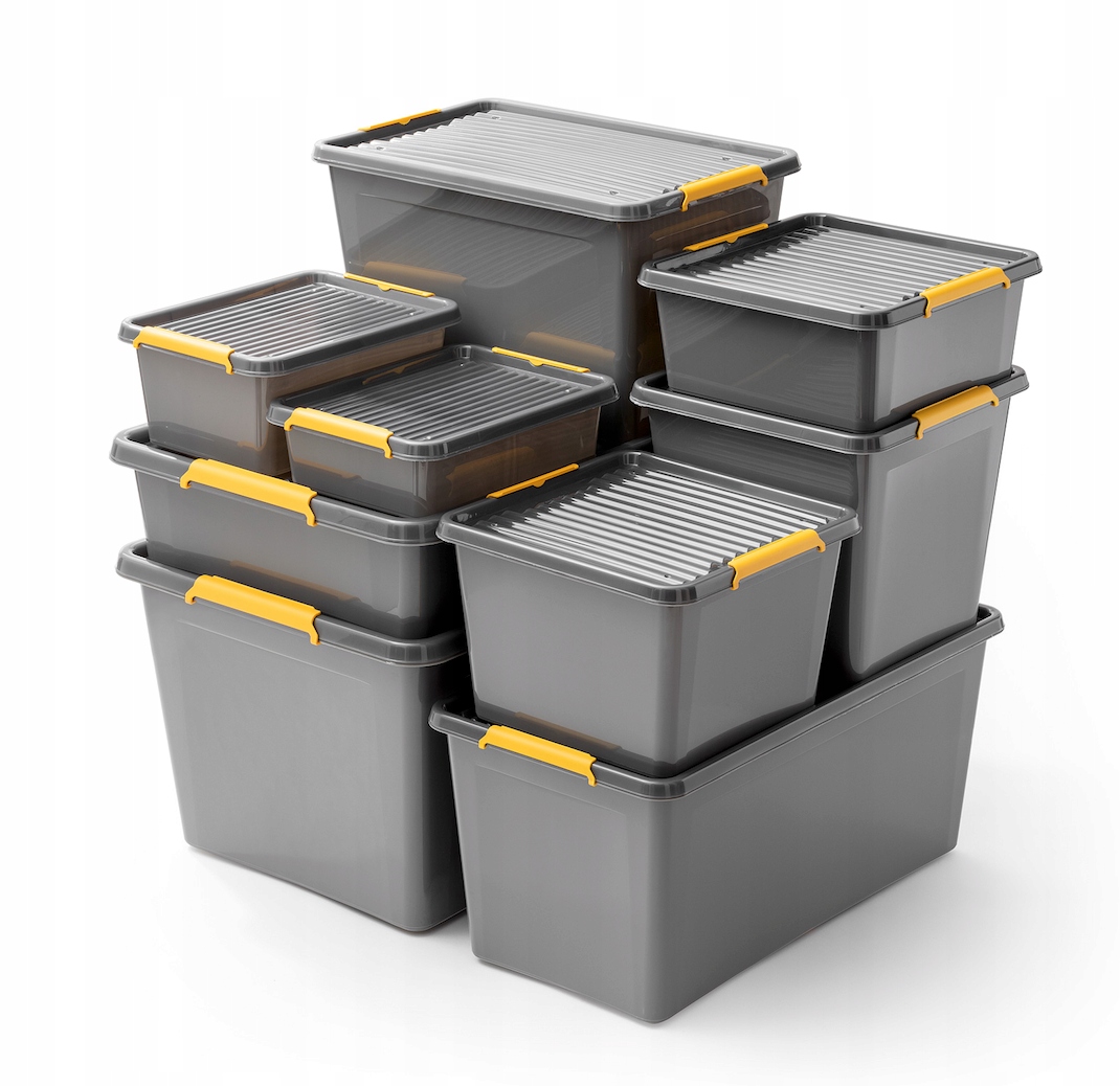 Pojemnik organizer 32 L szary z pokrywą, solidny BPA-free