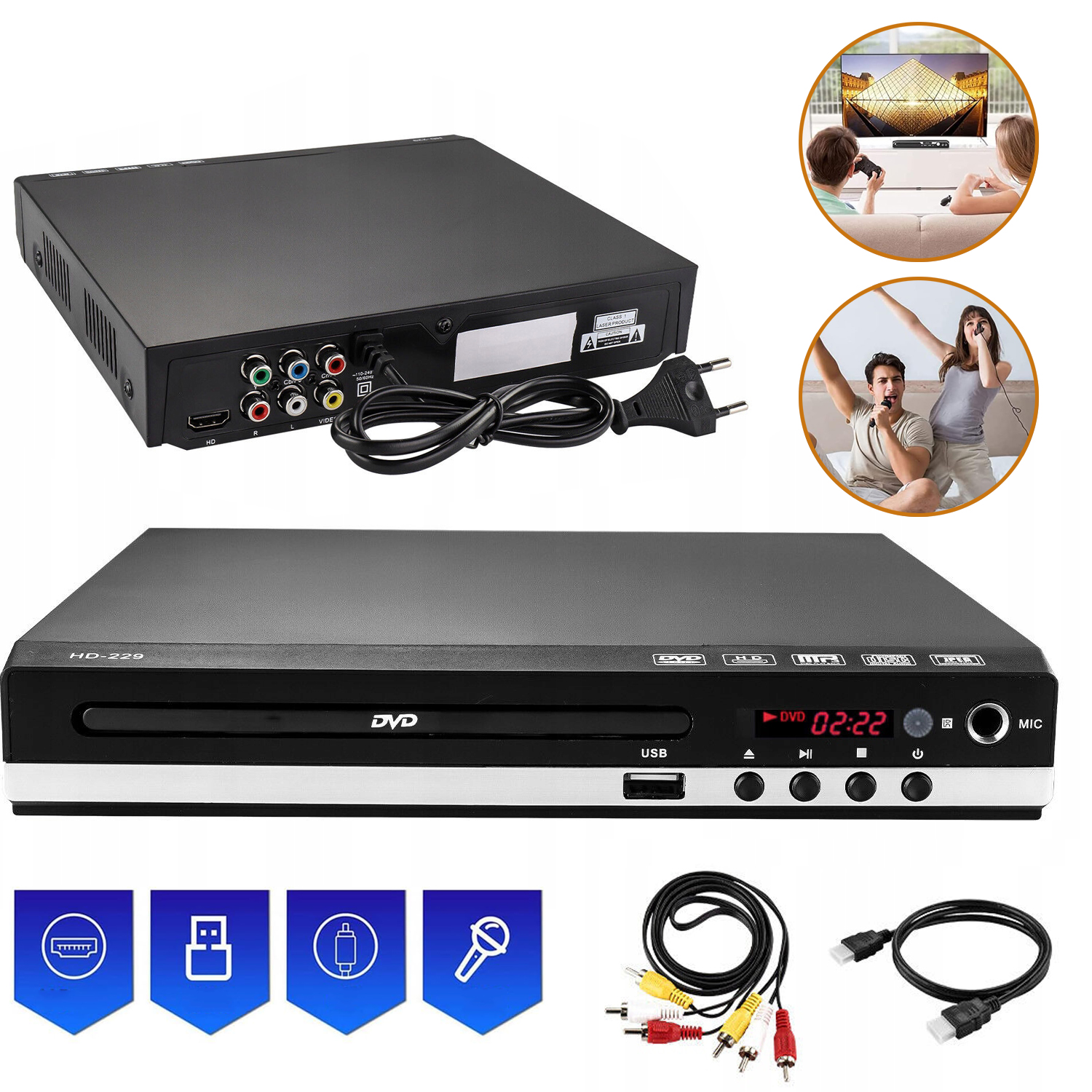 Přenosný DVD Přehrávač Pro Televizor, Hd Hdmi Pro Televizor, Pal/ntsc