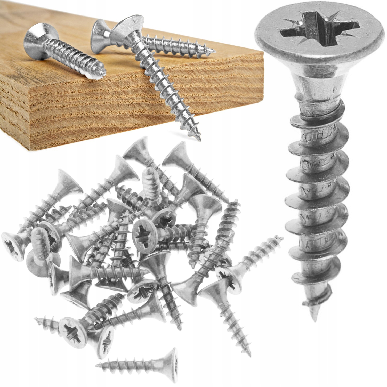 100x Kalený Dřevěný Šroub 2,5X10MM Pozink Stříbrný