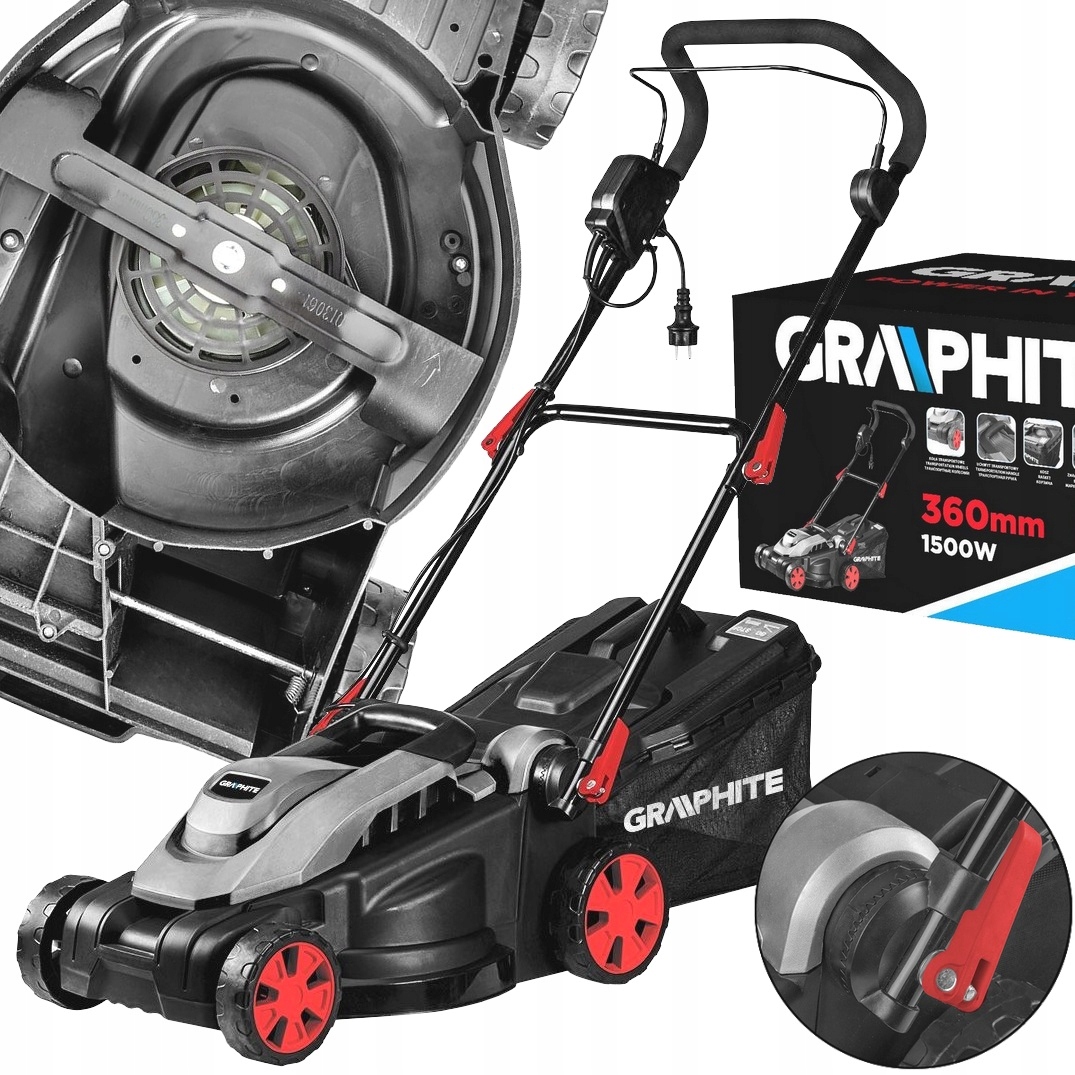 Elektrická Sekačka 36 CM 1500 W Graphite Koš 35 Litrů, Šířka 2-5 CM