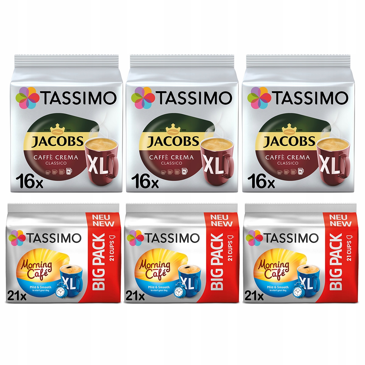 Kapsułki Tassimo Jacobs XL Pack, 111 kaw czarnych, 5+1 opakowanie Gratis!