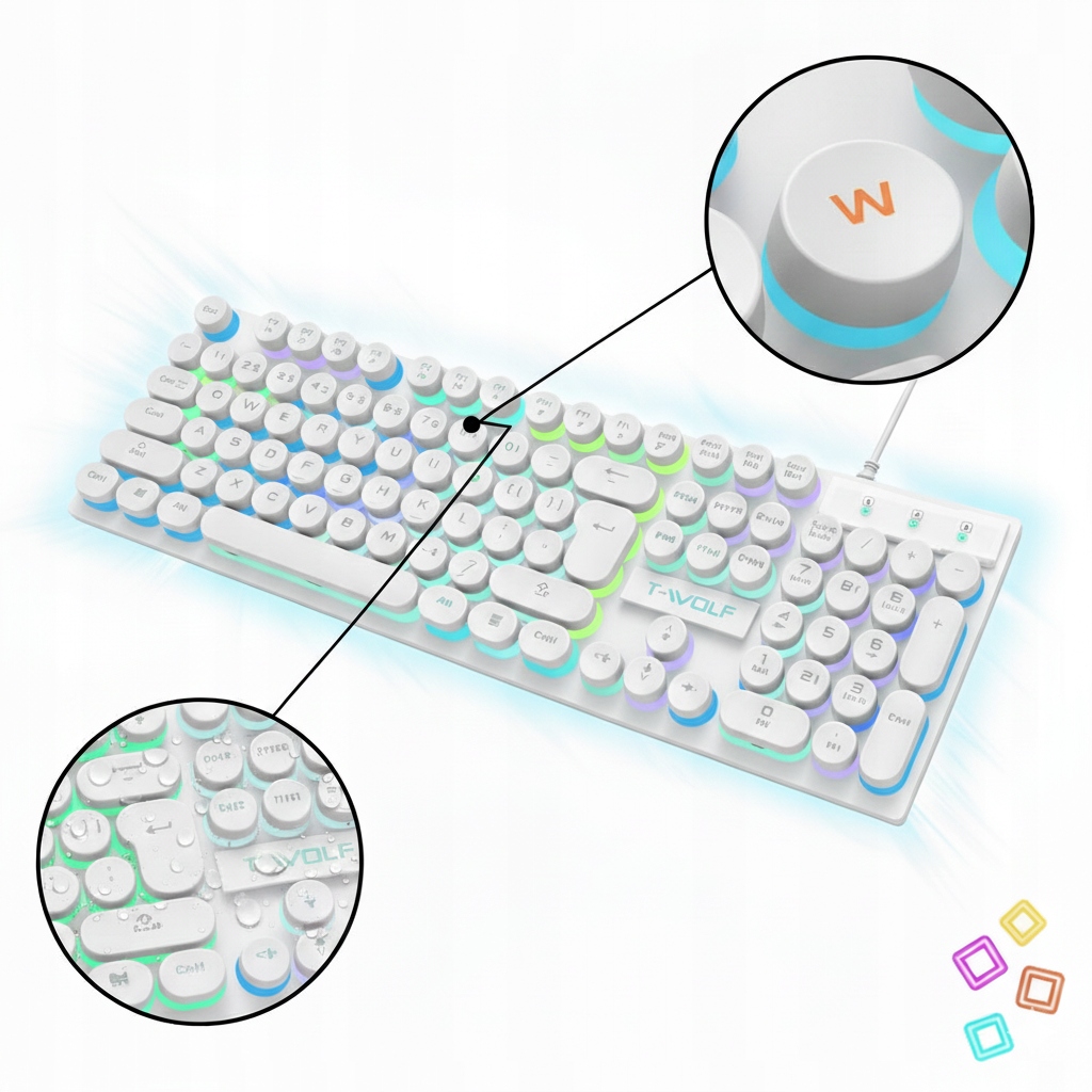 Bílá Rgb Podsvícená Klávesnice Pro Hráče, Herní Led Dsj T80, Bílá