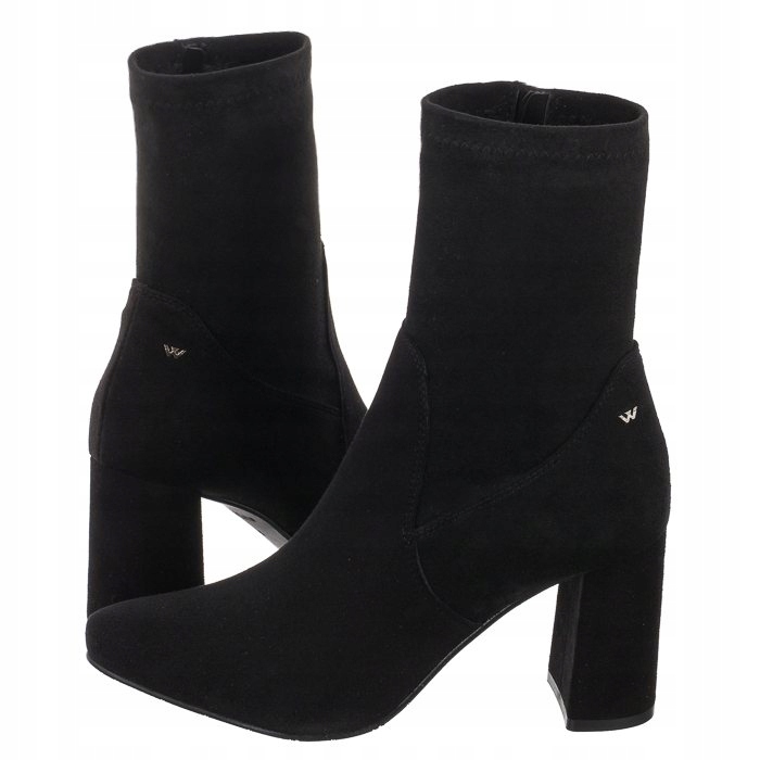 Dámské Boty Kotníkové Boty na Vysokém Podpatku Wojas Černé Semišové 55015-61