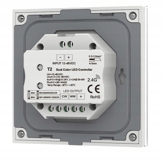 SkyDance T2-W Dotykowy panel ścienny CCT 2CH 12–48V DC (2×5A) Biały Typ pilot