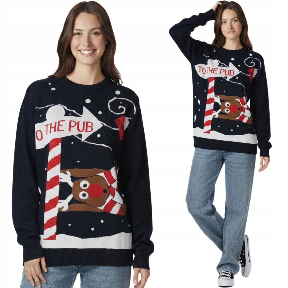 Dámský vánoční svetr sob To The Pub tmavě modrý, vánoční dárky, velikost L