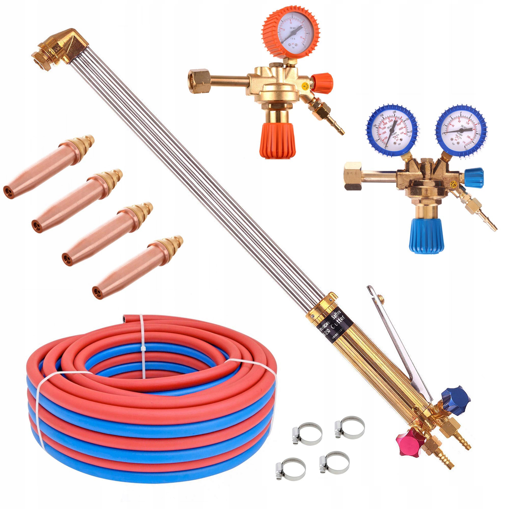 Hořák 90 cm sada pro ohřívání řezu propan kyslík hadice 10 m reduktory 4 trysky