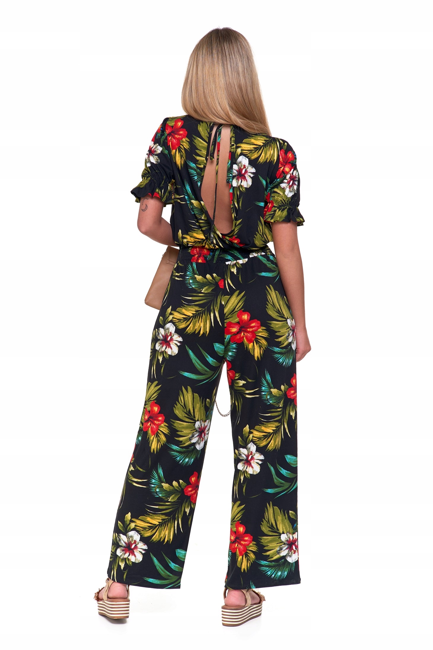 KOMBINEZON DAMSKI LETNI Z KRÓTKIM RĘKAWEM DŁUGIE SZEROKIE NOGAWKI MORAJ XL Rodzaj casual (na co dzień)