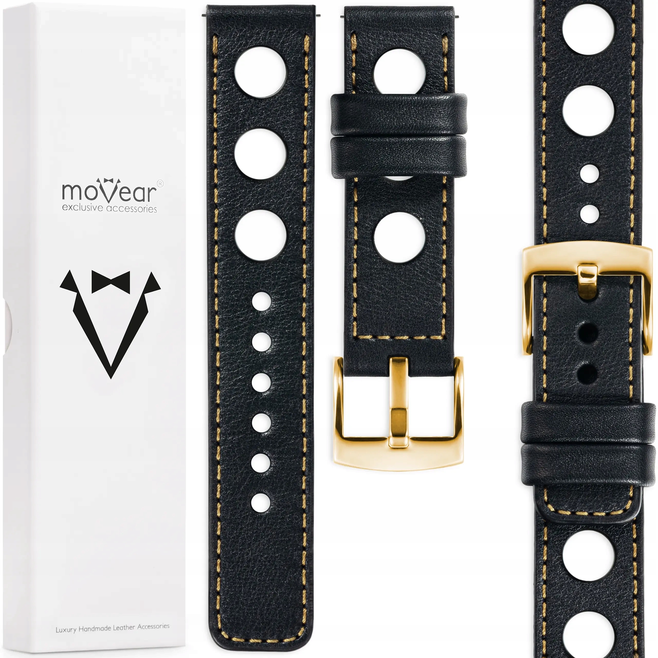 Kožený opasek 24 mm pro elegantní hodinky Italská kůže Movear Černá