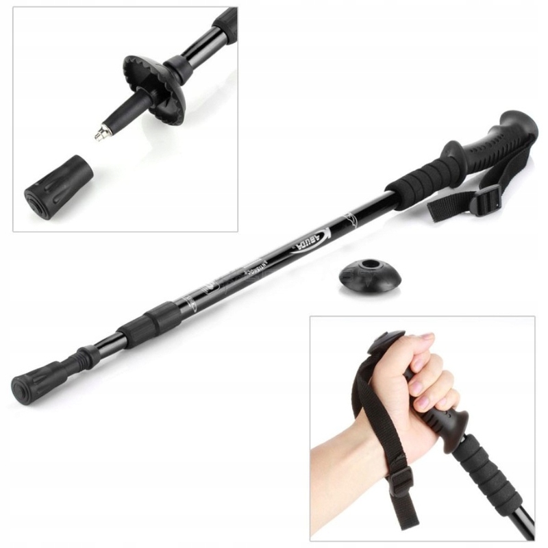 Kijki kije kij trekkingowe do chodzenia składane135cm czarne 1 sztuka 01126