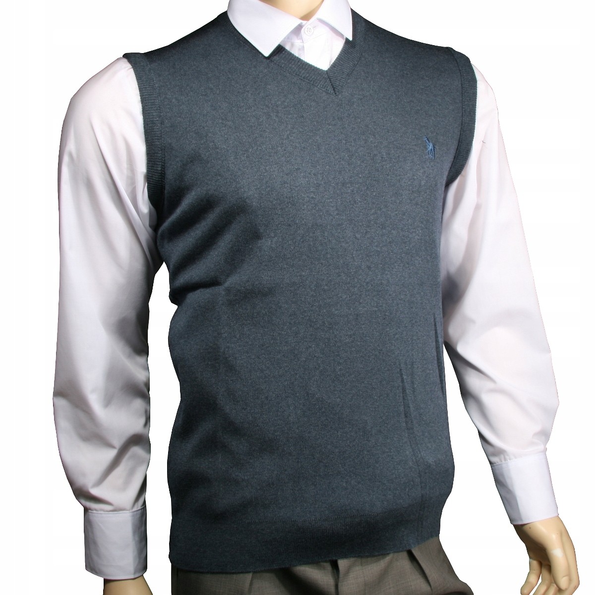 BEZRĘKAWNIK, KAMIZELKA WEŁNA 'KONIK' JEANS XL