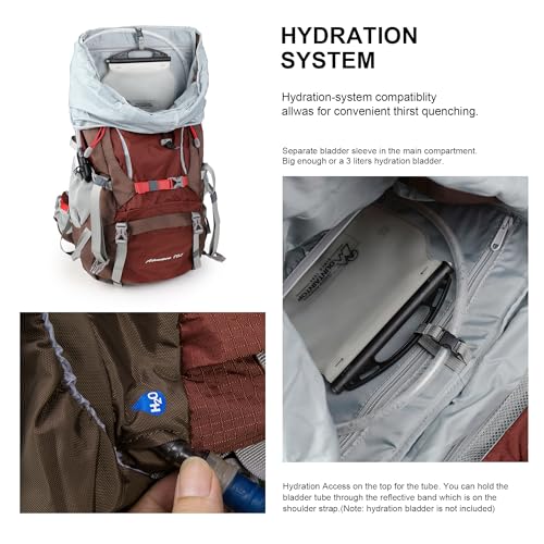 MOUNTAINTOP Plecak Trekkingowy 70L Wewnętrzny Stelaż Camping Czerwony — miniatura 6