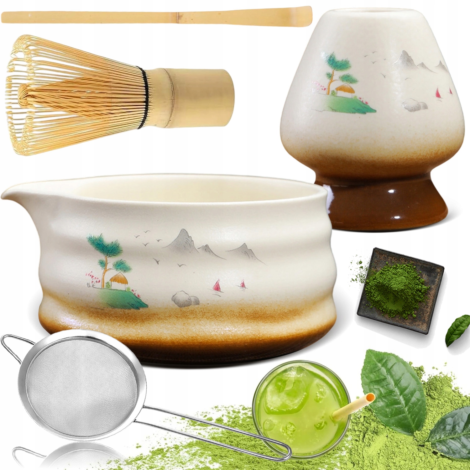 Levně Bambusová Metla Na Matchu, Trvanlivá Keramika, Vynikající Dárky, Bílá, 5 Ks