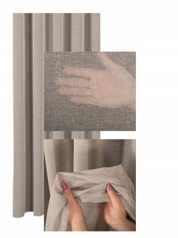 Záclony do obývacího pokoje Záclona s všitou páskou Wave do vln Chladná béžová 270x230