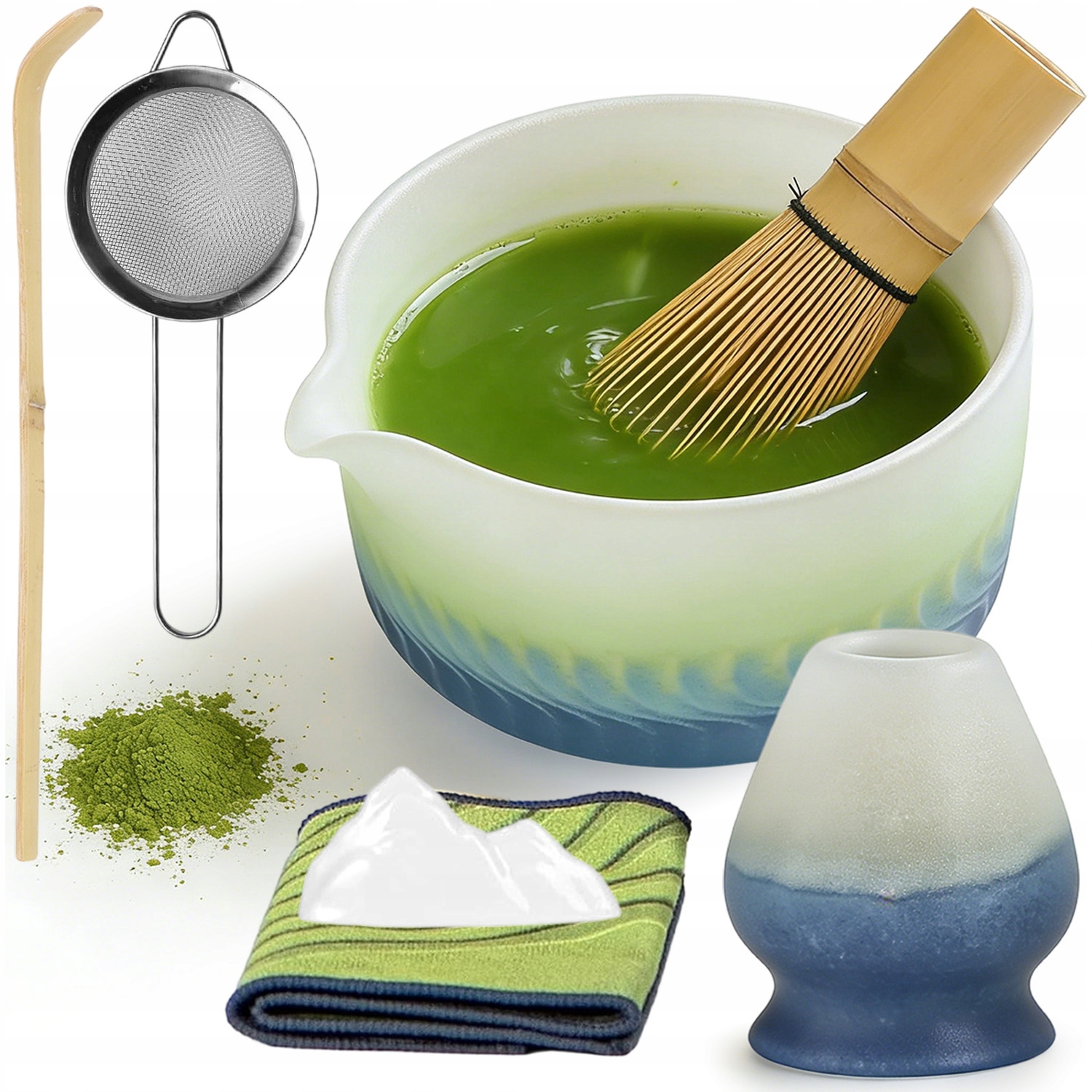 Zestaw Prezentowy Do Herbaty Matcha 7-CZĘŚCIOWY Zestaw Podstawka Łyżeczka