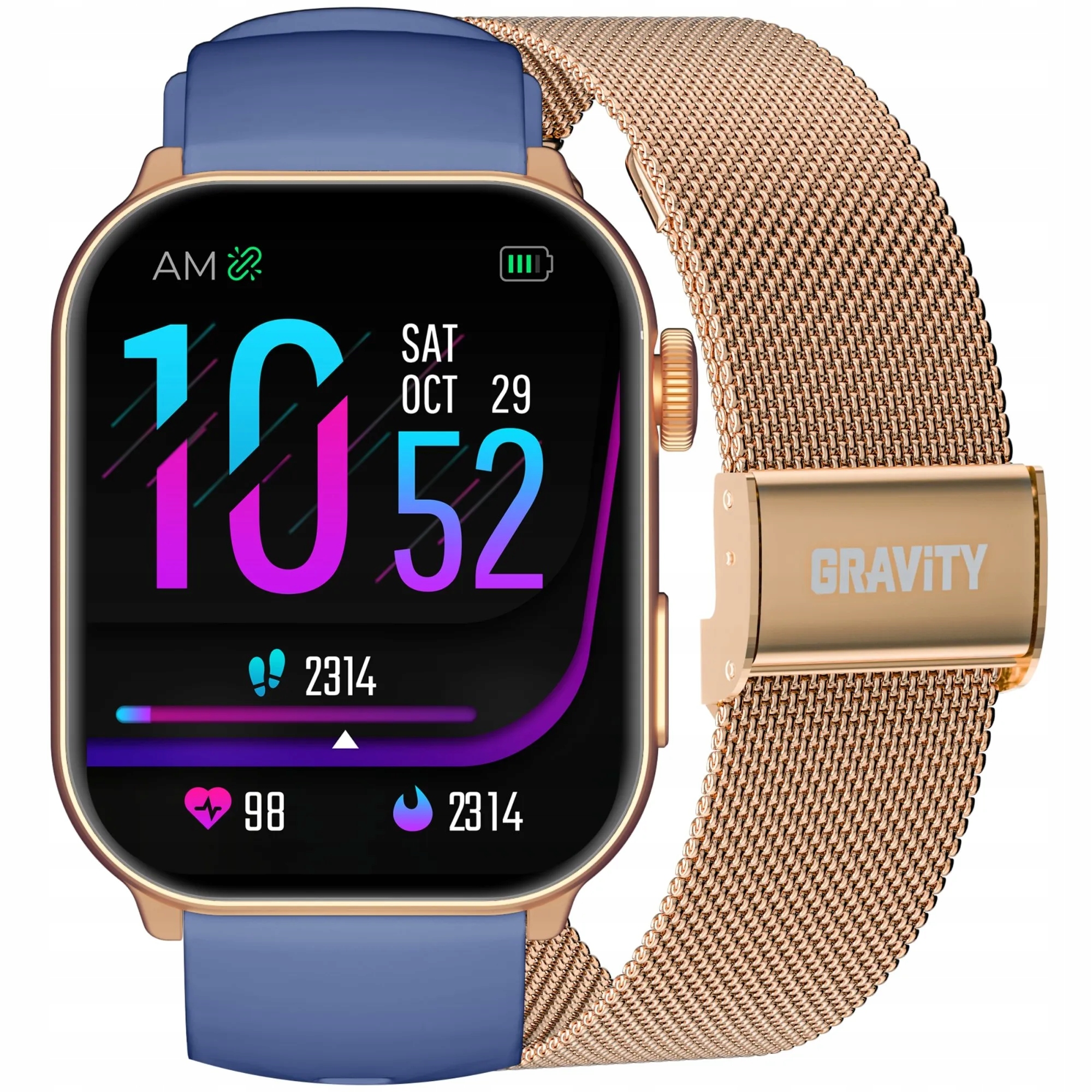 Gravity GT28-8 obdélníkový růžovozlatý chytré hodinky telefon