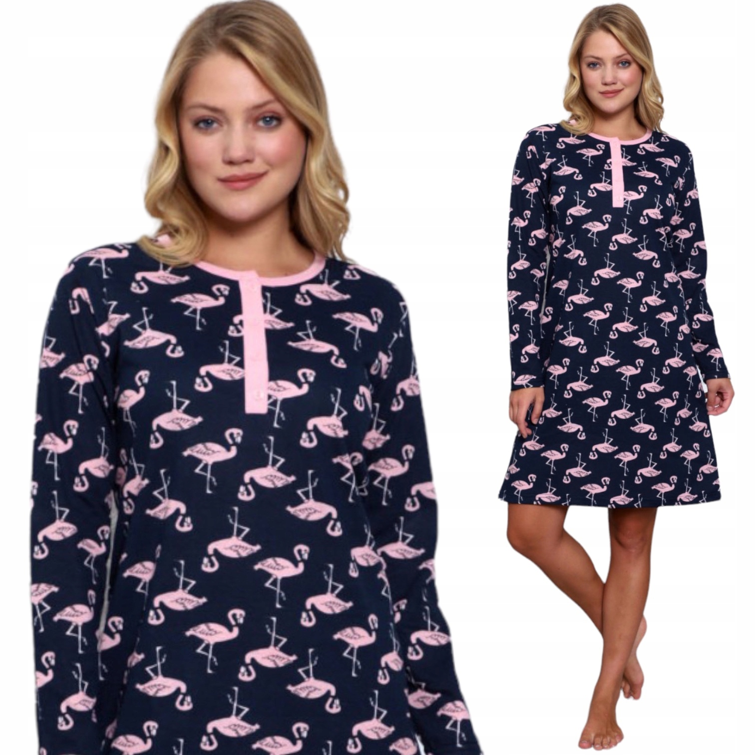 KOSZULA NOCNA DŁUGI RĘKAW/ 4 GUZIKI 100%BAWEŁNA