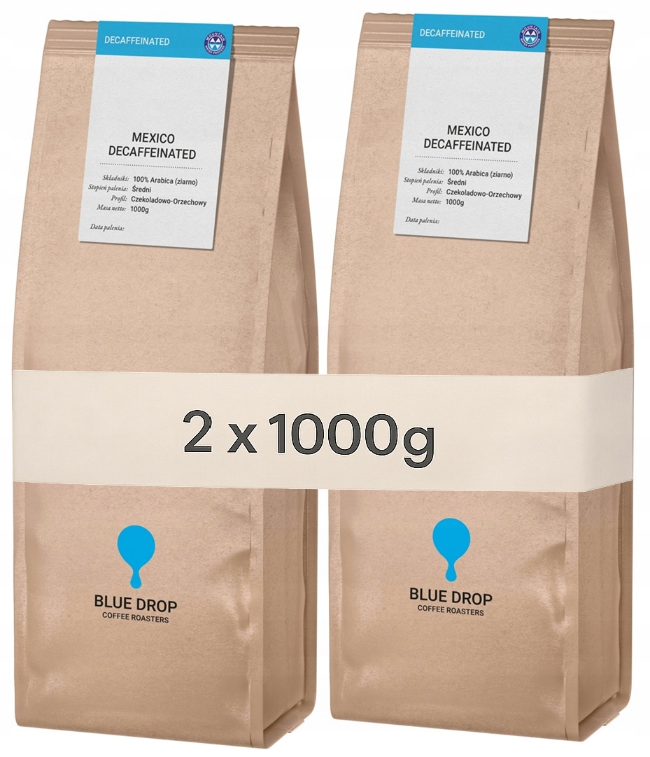 Káva Bez Kofeinu 1kg x2 100% Arabica Zrnková Čerstvě pražená pro kávovar