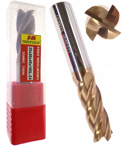 Frez Węglikowy 20mm 55HRC Fi20 Vhm Palcowy 4 Pióra 55 Hrc TiSiN 20x45x100