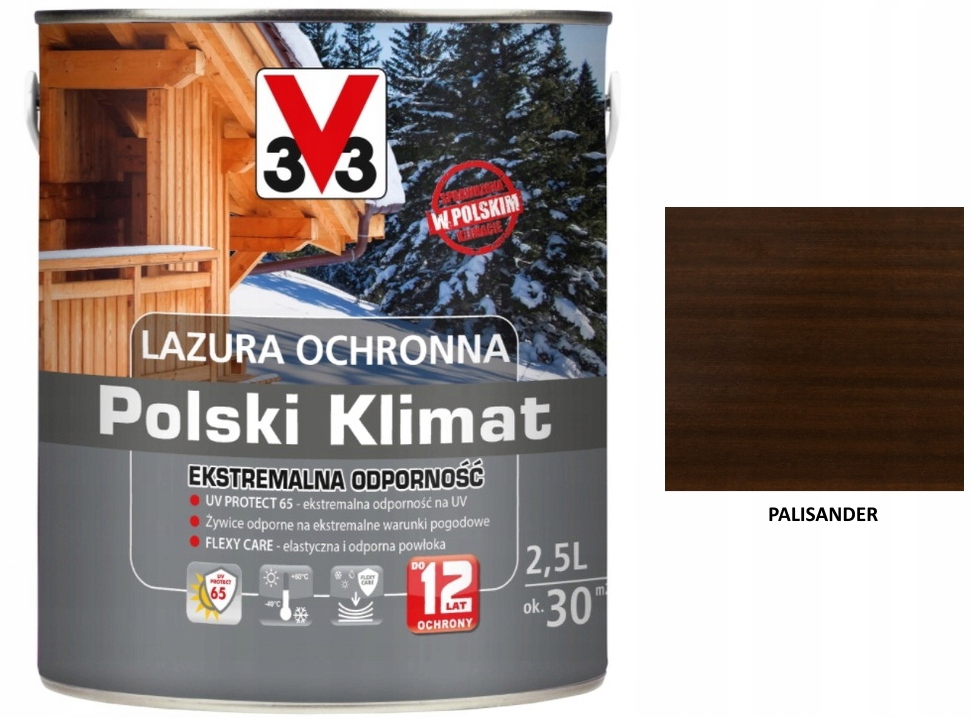 Lazura V33 Polski Klimat 12 lat 2,5 L Ekstremalna Palisander satyna