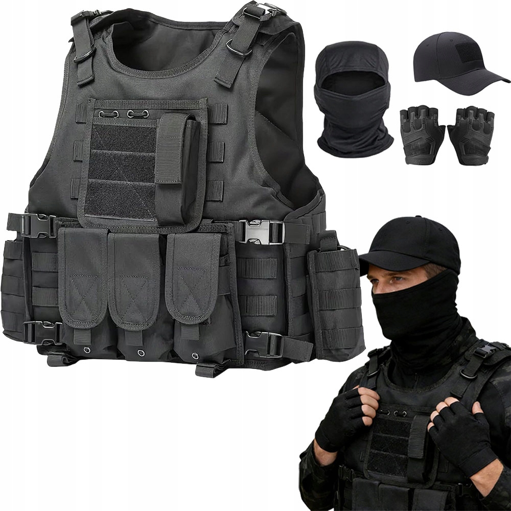 Taktická vojenská policejní Vesta Molle Kominiarka Rukavice Sada