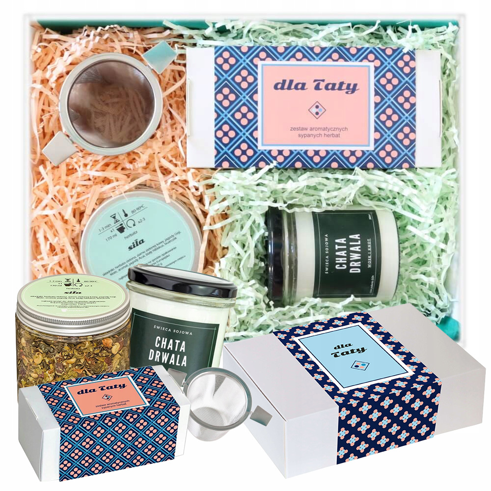 Box Pro Tatínka s čajem mix chutí 20 sáčků a aromatickou sójovou svíčkou