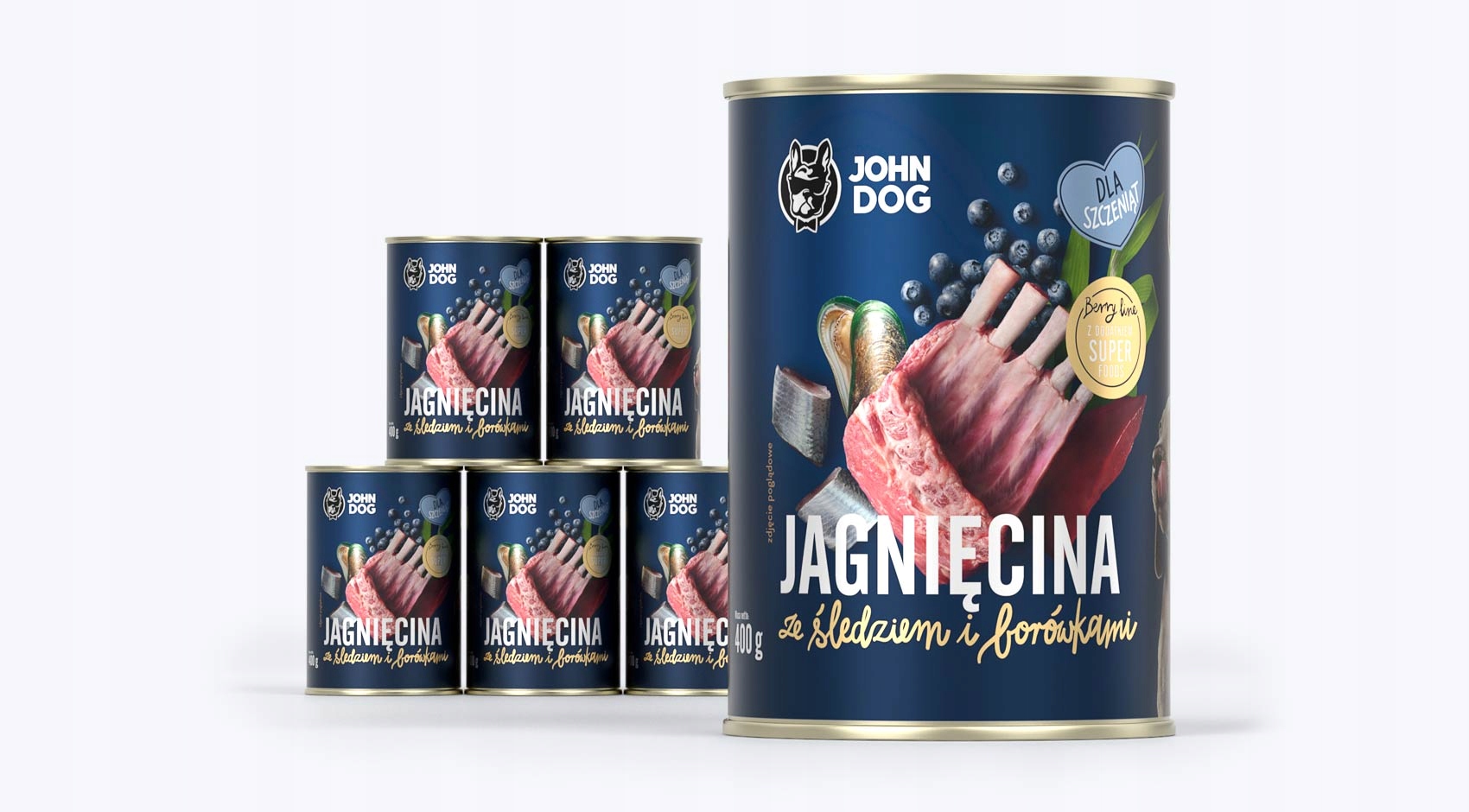 John Dog Junior pro psa krmivo mokré Jehněčí sleď konzervy 6x400g