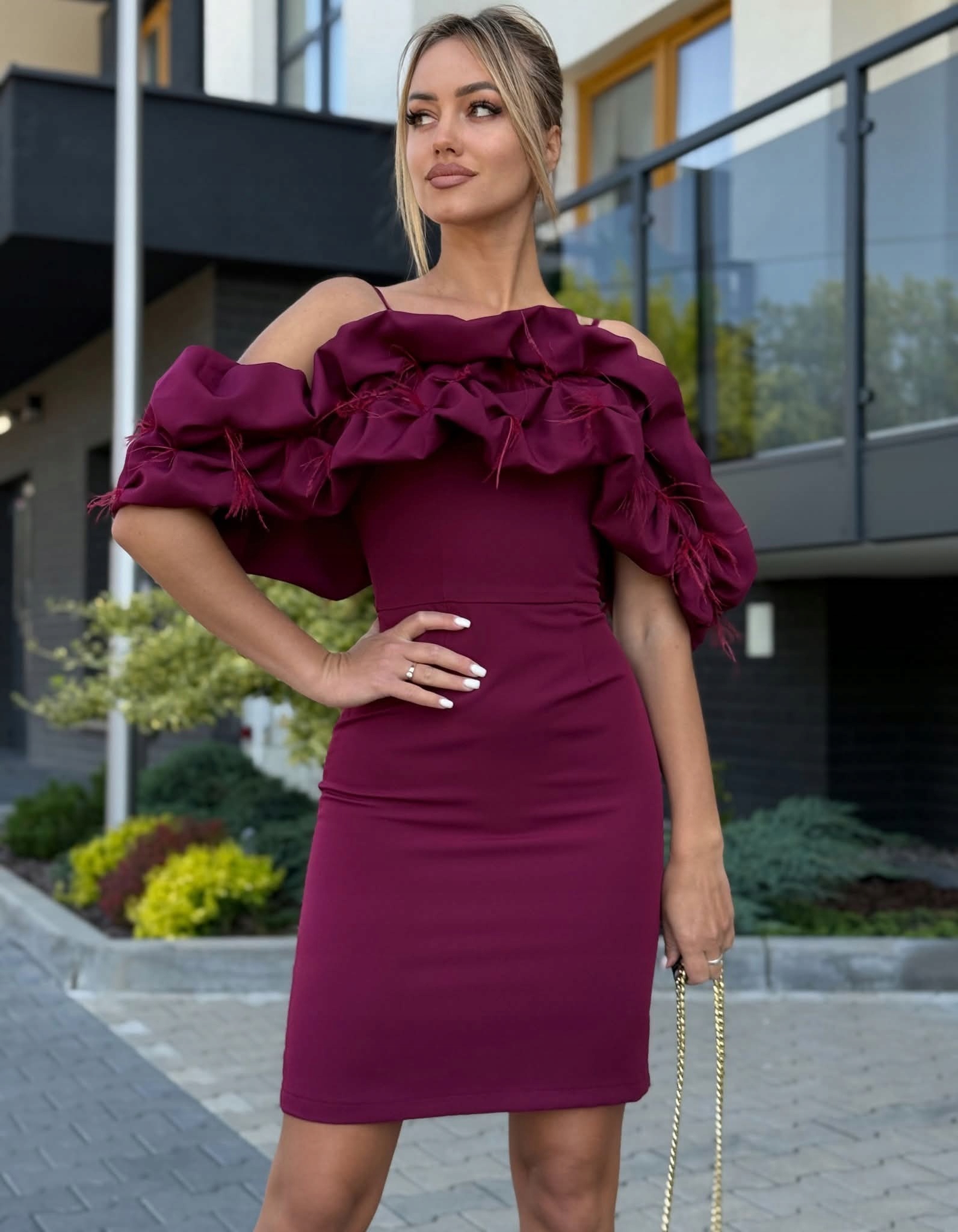 Šaty Večerní Španělka Falbany Dámská pera Bordo XL