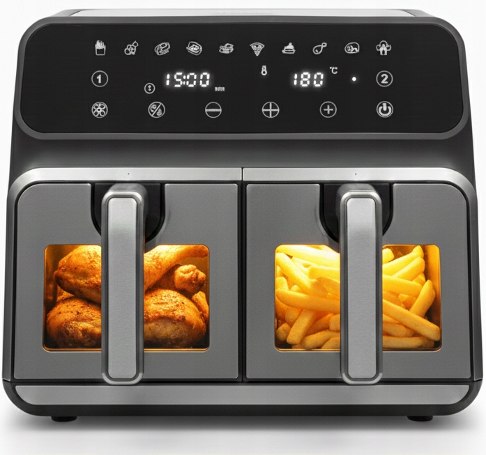 Frytkownica Beztłuszczowa 2400W 9L Airdweller Air Fryer Czarna Dwukomorowa