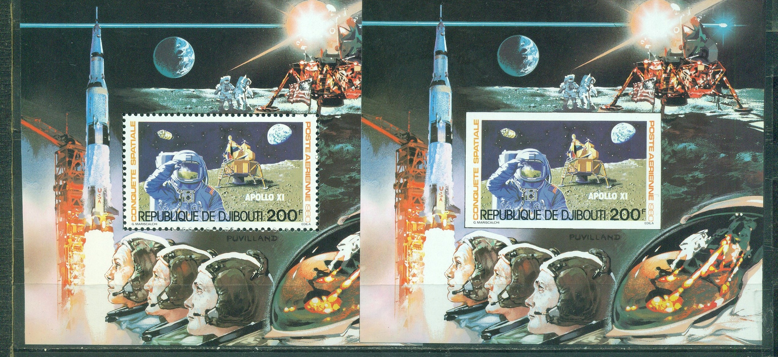 KOSMOS. APOLLO XI. REP. DJIBOUTI. MI Bl. A+ B **1980r