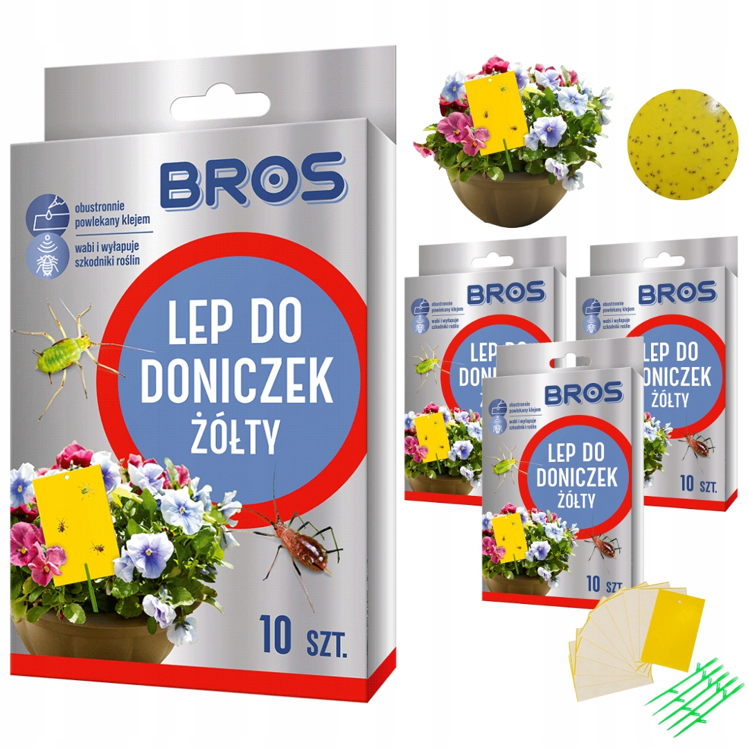 LEP do doniczek ŻÓŁTY PUŁAPKA klejowa ZIEMIÓRKI MSZYCE Bros PAKIET