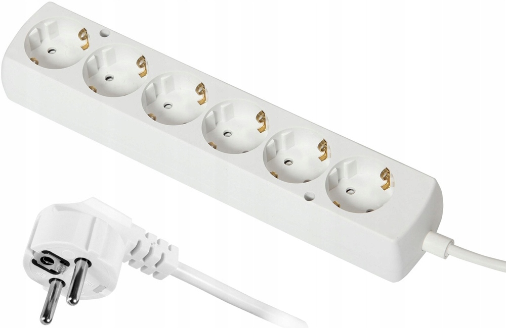 Prodlužovací Kabel 6 Zásuvek Schuko 10 Metrů Zásuvková Lišta Bílá Polský