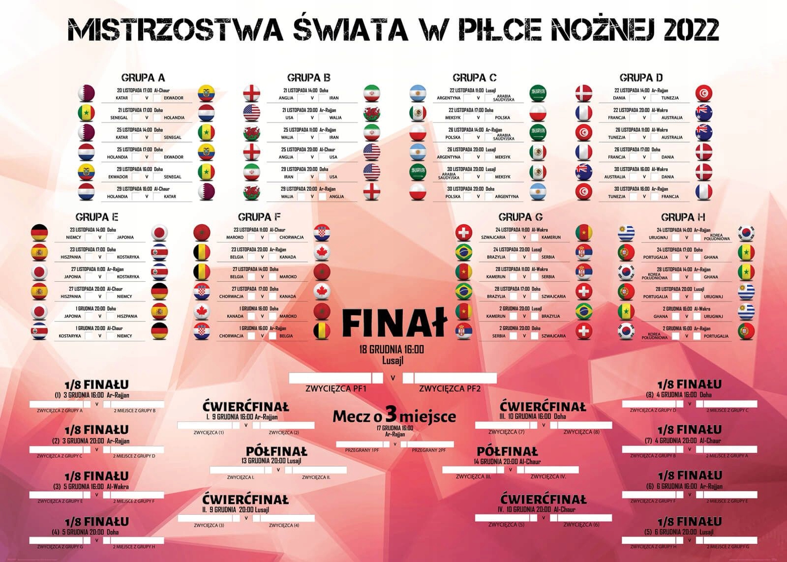 Tabela rozgrywek Mistrzostw Świata 2022 - plakat