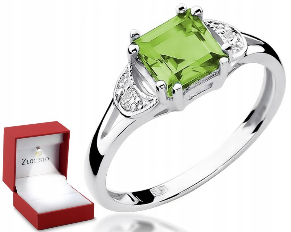 Prstýnek Olivin Brilianty 585 bílé zlato Gravírování