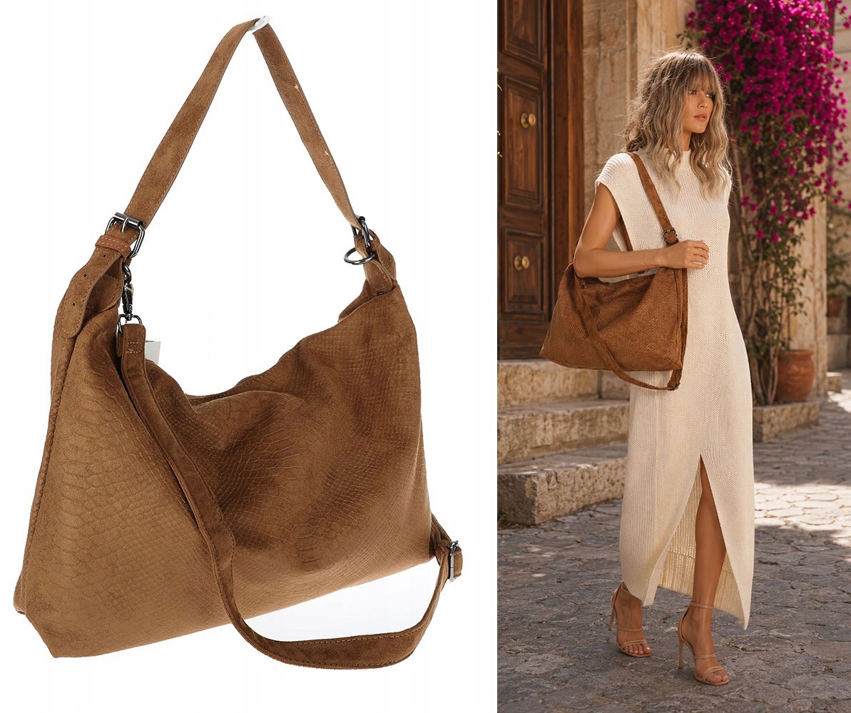 Dámská kabelka shopper kabelka přes rameno semišová přes rameno PB4740 Hnědá
