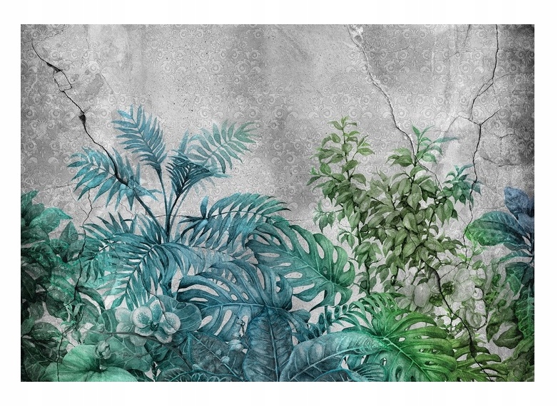 Fototapeta Listy Kapradí Zelený Beton Příroda Tapeta Do Obývacího Pokoje 368x254