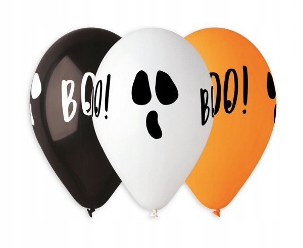 BALONY HALLOWEEN BOO DUCH CZARNE POMARAŃCZOWE 5szt