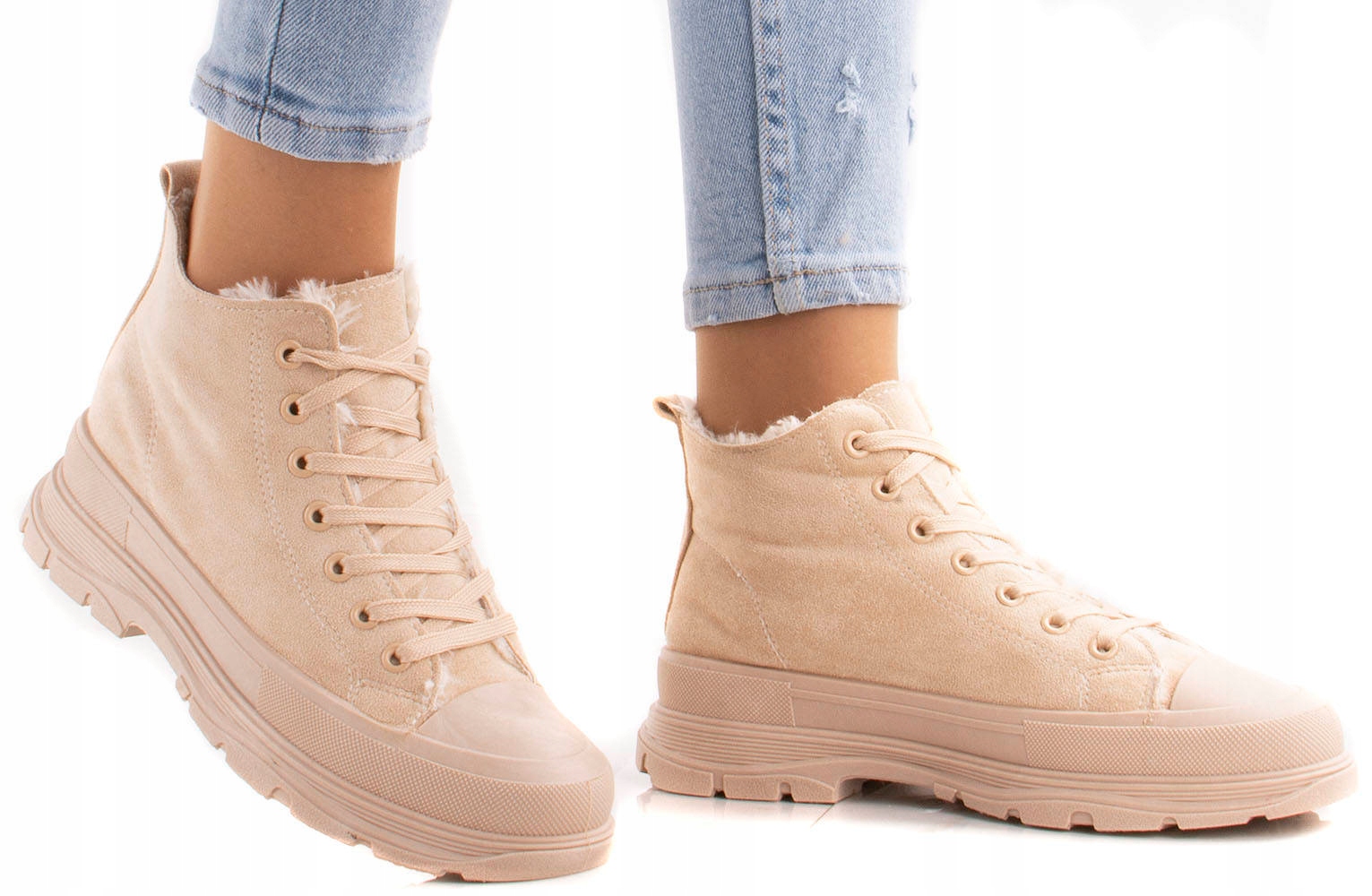 BEŻOWE WYSOKIE TRAMPKI OCIEPLANE 40 Marka inna