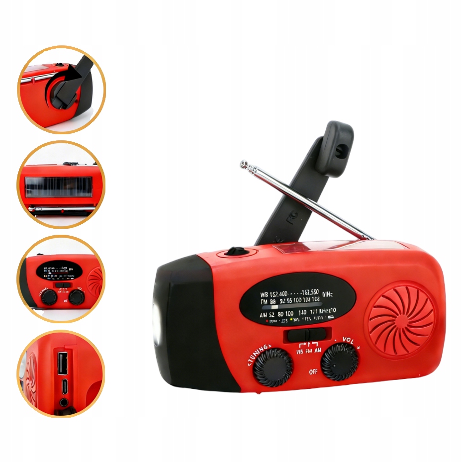 Přenosné nouzové rádio solární dynamo svítilna Am Fm Sos powerbank 2000mAh