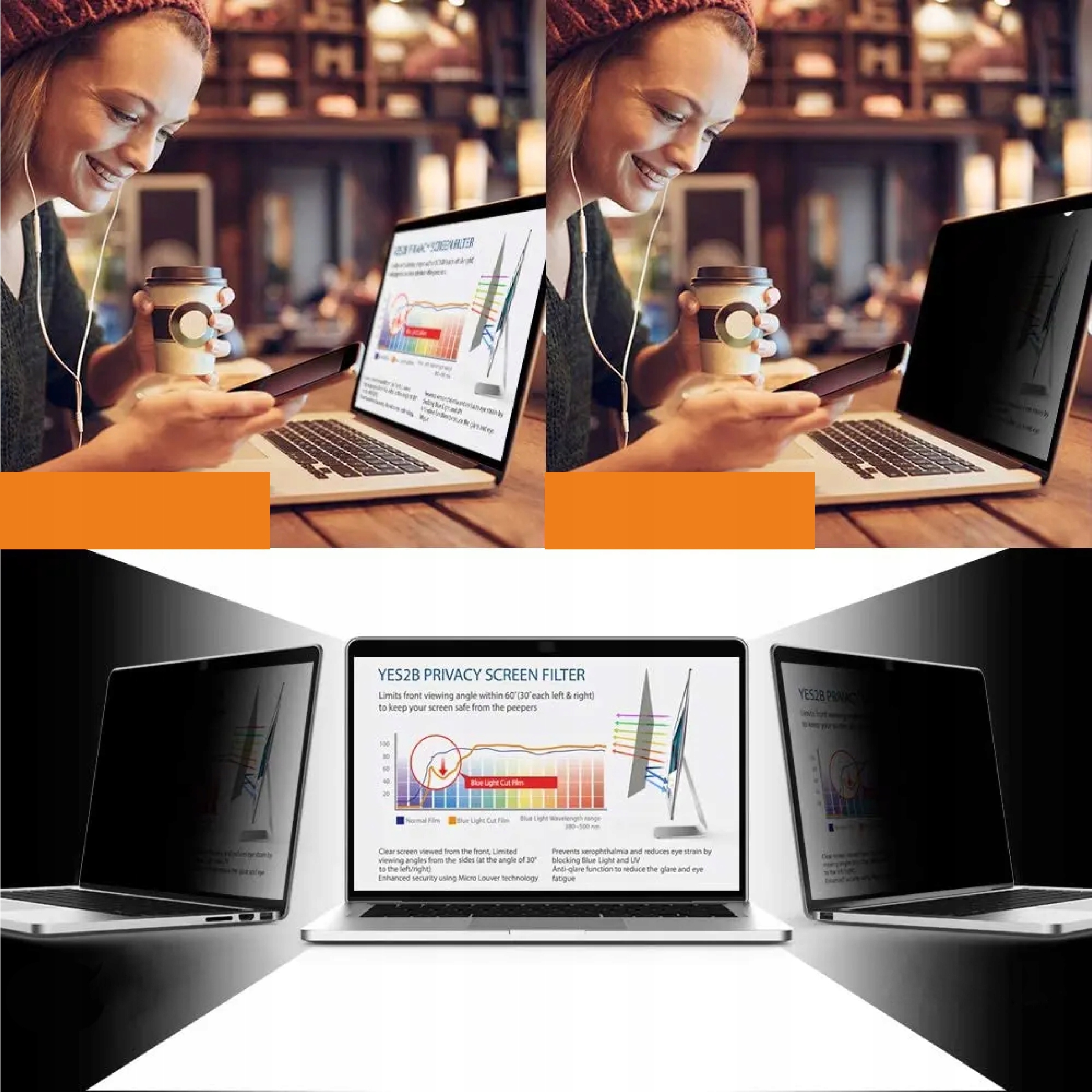 FILTR PRYWATYZUJĄCY na monitor - ochrona danych RODO - 27" 598x337 mm Krótszy bok 337 mm