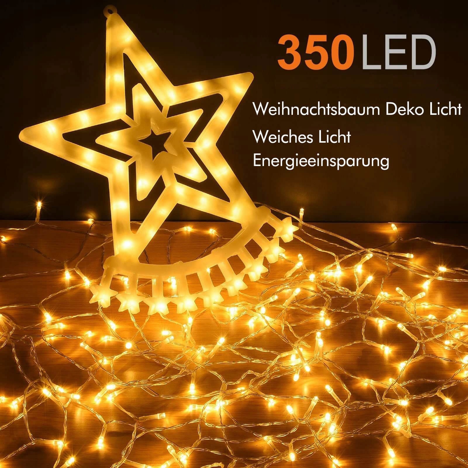 YEETEESY Lampa LED 350 9 Sznurków 3.5M Kurtyna Świetlna Ciepła Biała — miniatura 3