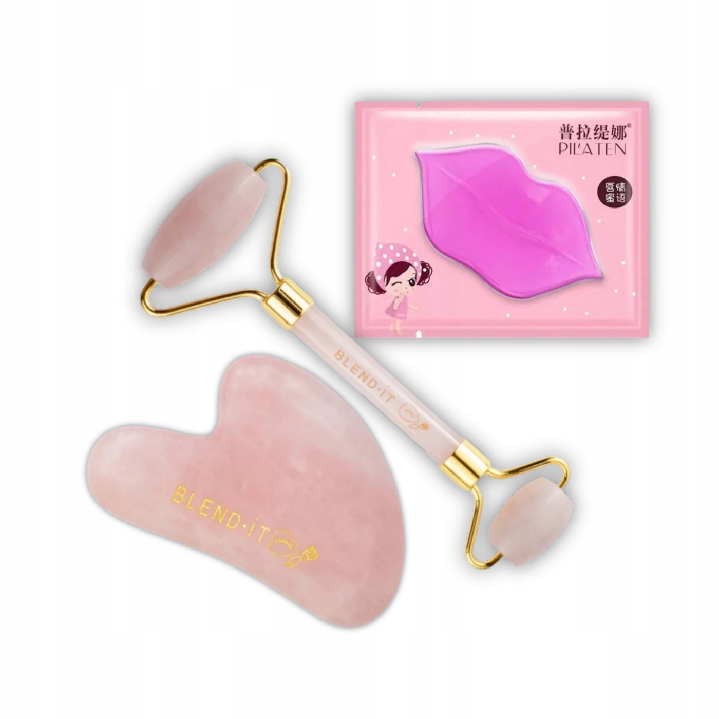 Sada Blend It křišťálový váleček kámen Gua Sha maska na rty Pilaten